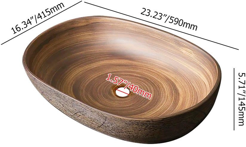 HMR Ceramic Bathroom Vessel Sink Retro Washbasin - Brown, Oval