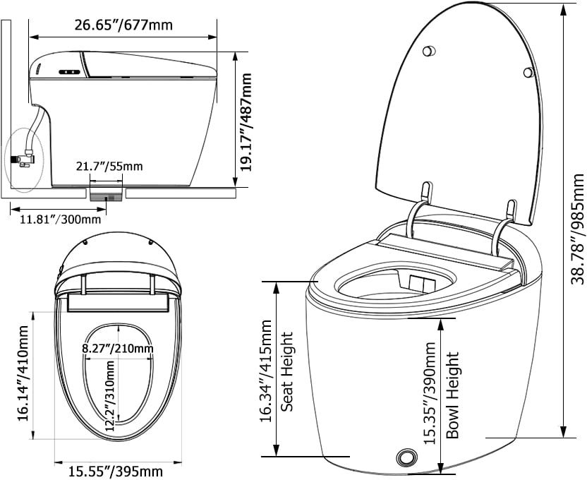 HMR - Automatic Egg-Shaped Smart Bidet Toilet with Multi-Function 1.32 GPF