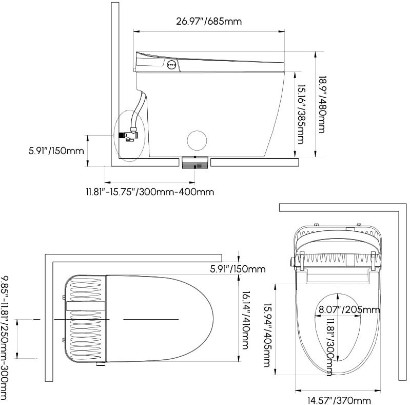 HMR - Automatic Smart Bidet Toilet with Rear Ambient Light 1.32 GPF