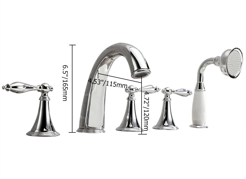 HMR - Deck Mounted Roman Bathtub Faucet with Handshower Solid Brass