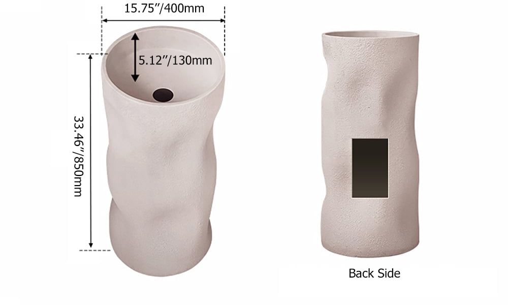 HMR - 34" Tall Japandi Stone Resin Freestanding Bathroom Sink Cylinder Pedestal Sink in Beige