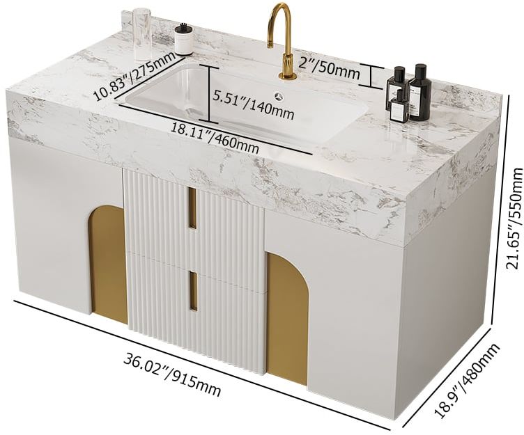 HMR - Artus Series Bathroom Vanity Set 36" Modern Floating Bathroom Vanity Beige with Sink