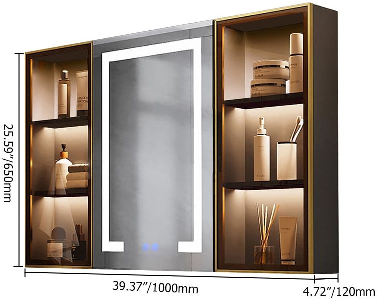 HMR 40" Wall-mounted LED Lighted Bathroom Medicine Cabinet Vanity Mirror with Storage - Black