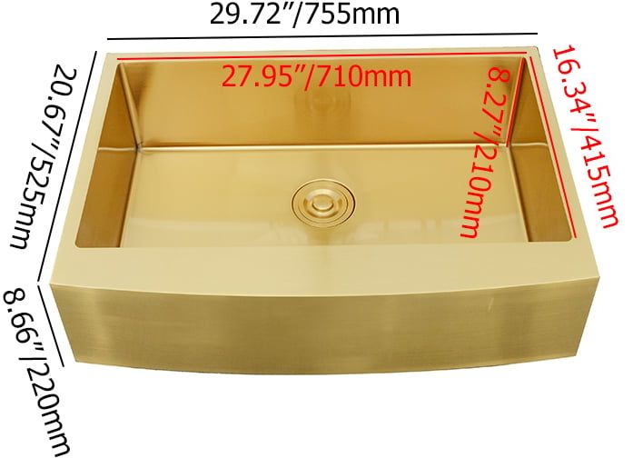 HMR - 30" Stainless Steel Farmhouse Apron-Front Kitchen Sink with Single Bowl in Gold