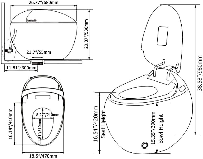 HMR Egg-Shaped Smart Bidet Toilet with Heated Seat Function 1.28 GPF - White, High Version