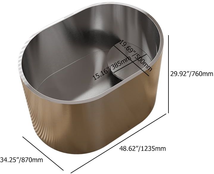 HMR - 48" Japanese Oval Freestanding Stainless Steel Soaking Bathtub 52.83-Gallon Capacity