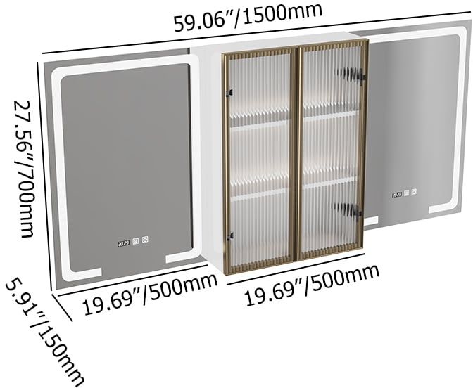 HMR - 59" LED Lighted Medicine Cabinet Wooden Wall-mounted Bathroom Mirror with Doors