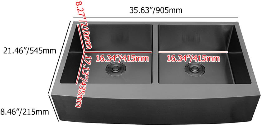 HMR - 36" Stainless Steel Farmhouse Apron-Front Kitchen Sink with Double Bowls Gunmetal Black