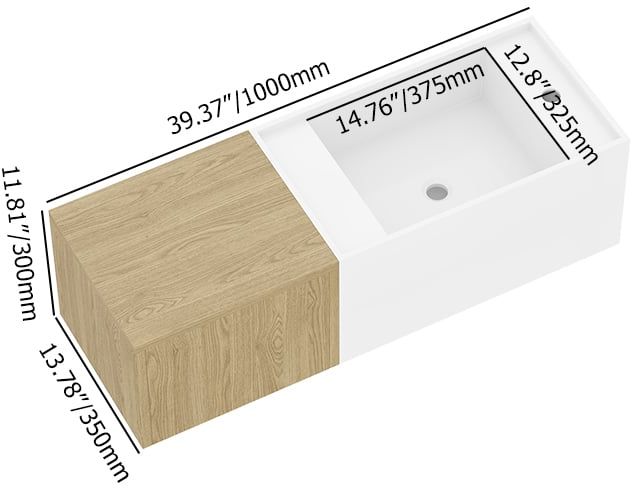 HMR - 40" Floating Bathroom Vanity Wall-mounted Single Sink with Cabinet in Light Wood & White