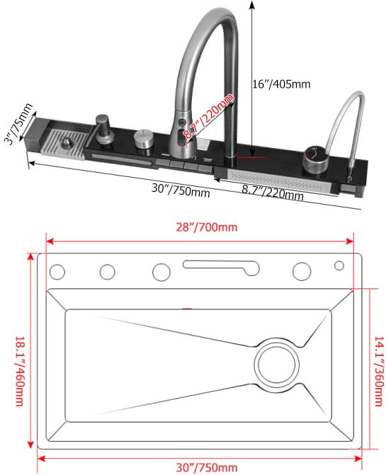 HMR 29" Drop-in Workstation Kitchen Sink with Faucet Single Bowl Stainless Steel - Brushed Nickel