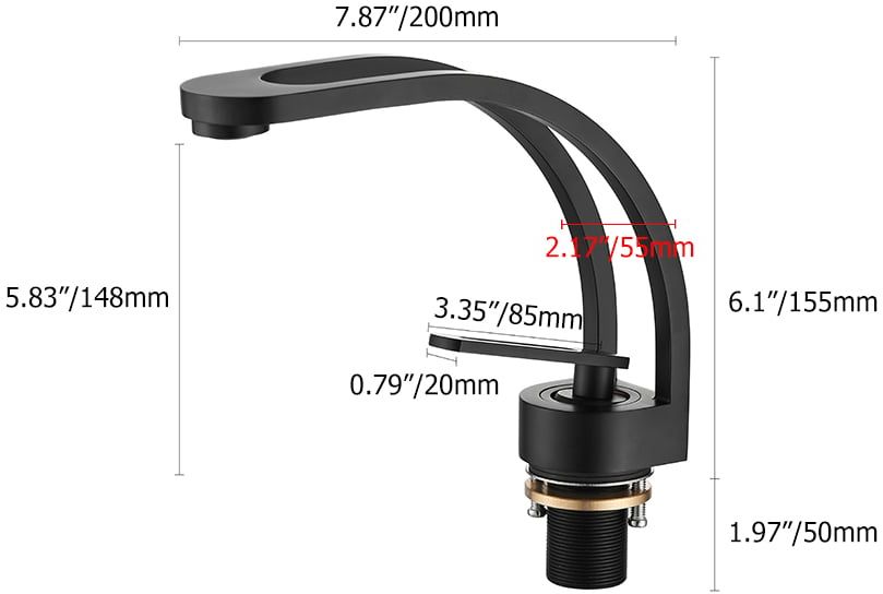 HMR - Modern Single Hole 1-Handle C-Shaped Spout Bathroom Sink Faucet in Black Solid Brass