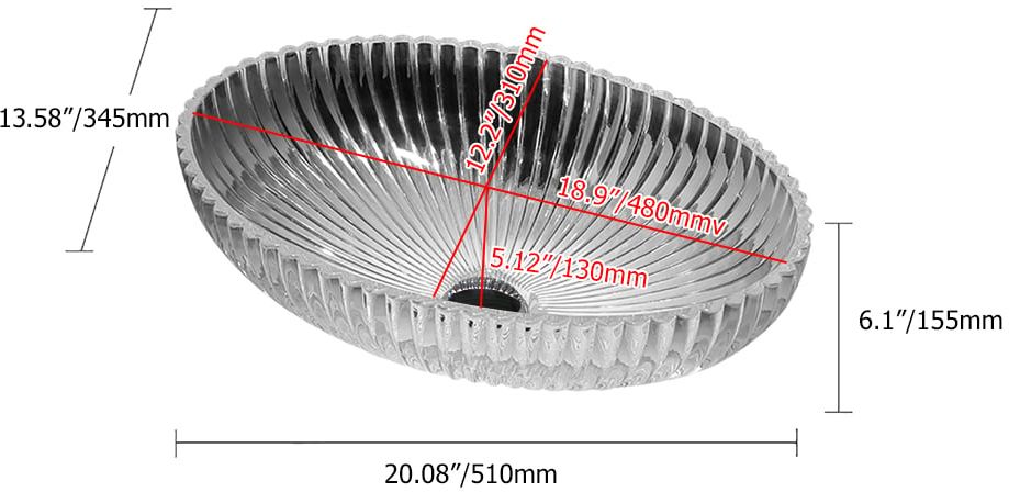 HMR - Modern Oval Clear Vessel Sink Transparent Crystal Glass Bathroom Wash Sink with Drain