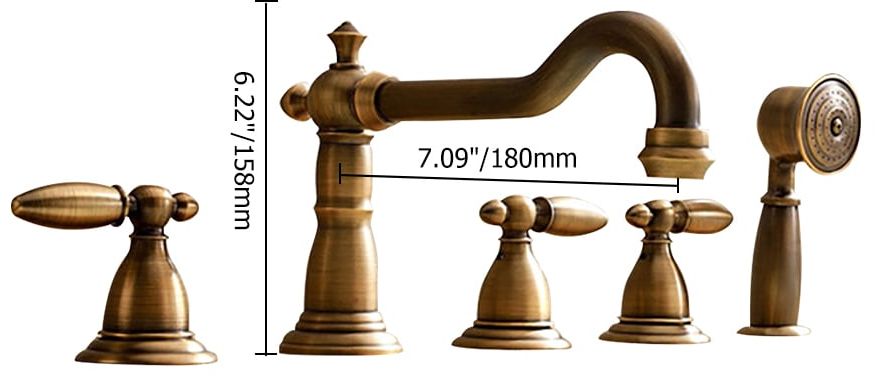 HMR - Deck Mounted Roman Bathtub Faucet with Handshower Solid Brass in Antique Brass