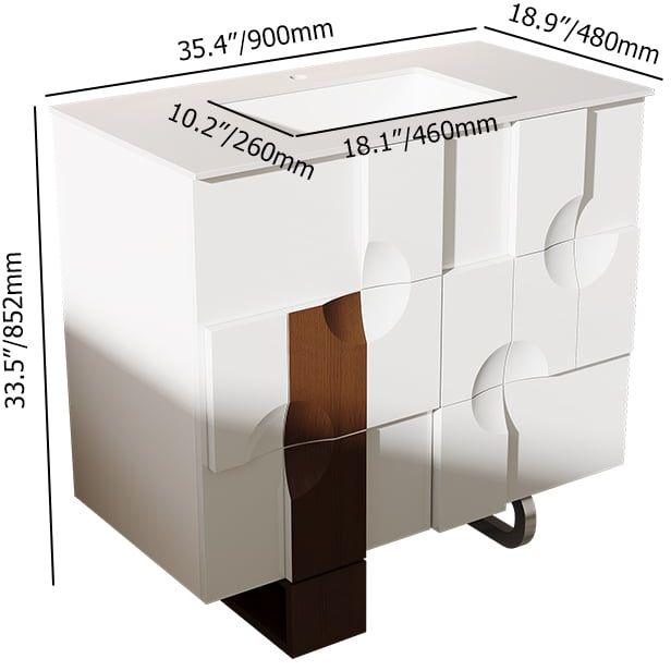 HMR - 35" Freestanding Bathroom Vanity with Ceramics Undermount Sink in White & Walnut