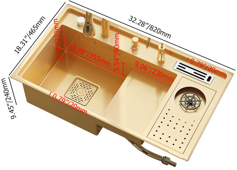 HMR Drop-in Kitchen Sink Workstation With High-pressure Cup Washer Stainless Steel - Gold