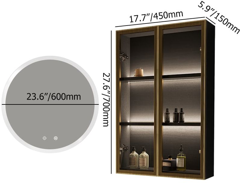 HMR - Black Modern Bathroom Mirror with Side Cabinet & Glass Door Wall-mounted