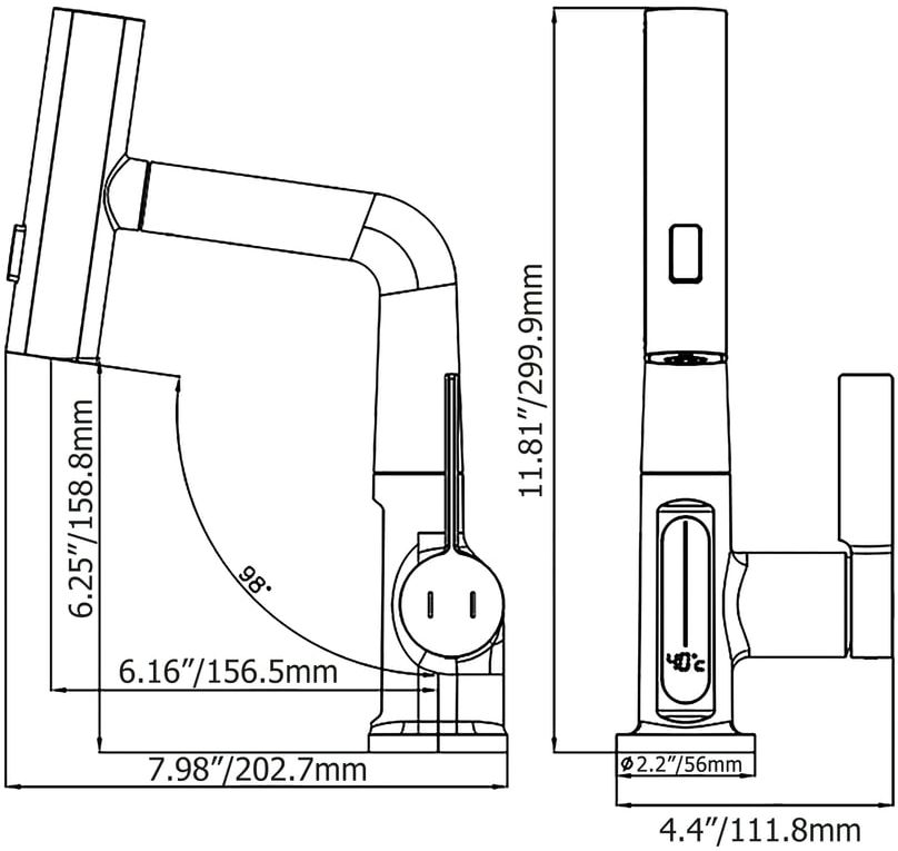 HMR - LED Digital Display Pull-Out Bathroom Faucet with Pull Out Sprayer