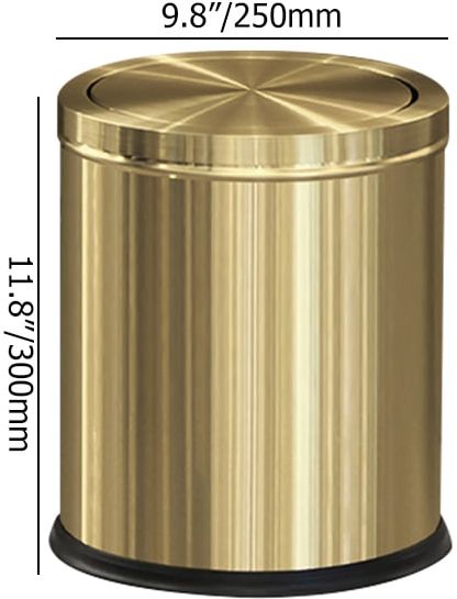 HMR - Gold Round Trash Can Stainless Steel Garbage Can with Swing-Top Lid for Bathroom