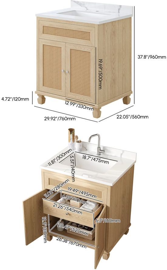 HMR - Bathroom Vanity Set 29.9" Modern Freestanding Sintered Stone Bathroom Vanity with Sink