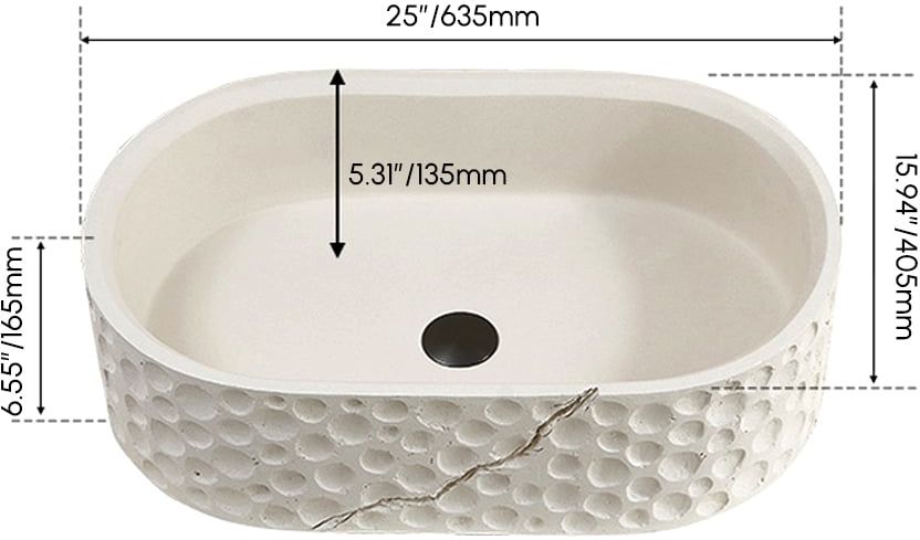 HMR - 25" Stone Resin Oval Vessel Sink Japandi Washbasin