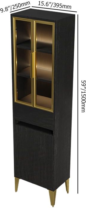 HMR - Freestanding Bathroom Storage Cabinet with LED Lighted in Black & Gold