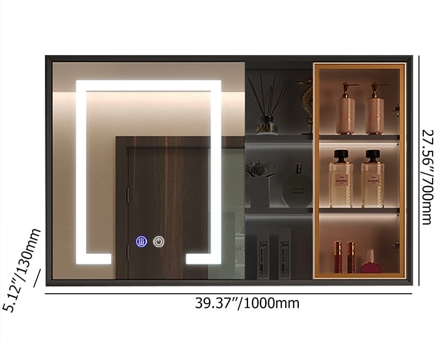 HMR - 40" Black LED Lighted Bathroom Medicine Cabinet Vanity Mirror with Storage & Glass Door