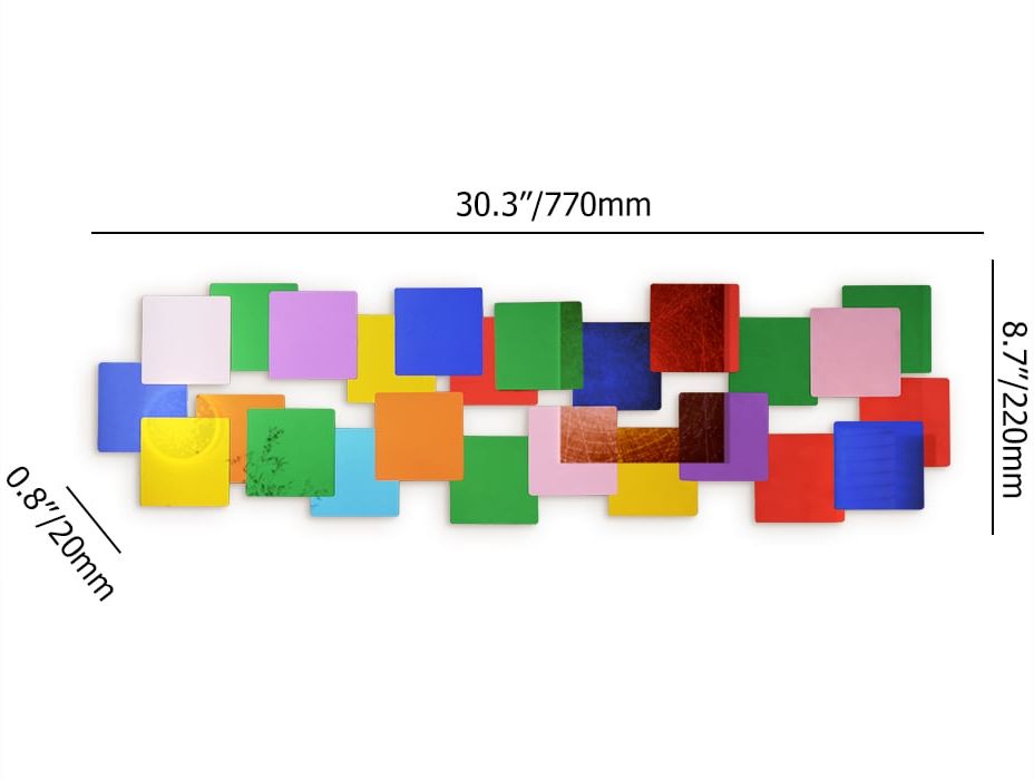 HMR - 30.3" Mirrored Acrylic 3D Multicolor Cubes Wall Art Geometric Square Decor Living Room
