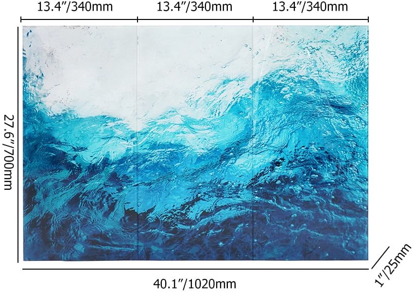 HMR - 3 Pieces Coastal Tempered Glass Wall Art Large Rectangle Ocean Sea Wave Hanging Decor