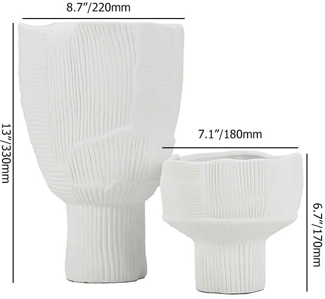 HMR - 2-Pieces Minimalist White Striped Flower Vases Set Resin Vase Decor Living Room Bedroom