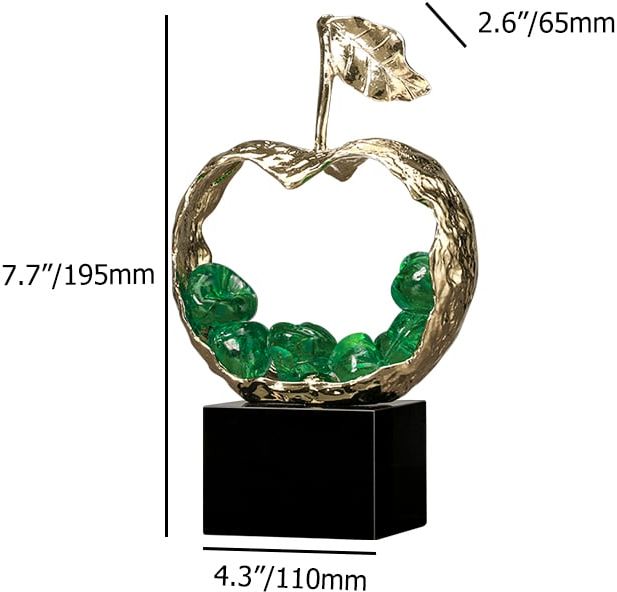 HMR - 8" Green Metal & Resin Abstract Geometric Apple Fruit Sculpture Ornament Desk Decor Art