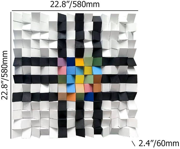 HMR - 22.8" Abstract Square Mosaic Wood Wall Art 3D Modern Carved Sculpture Decor Living Room