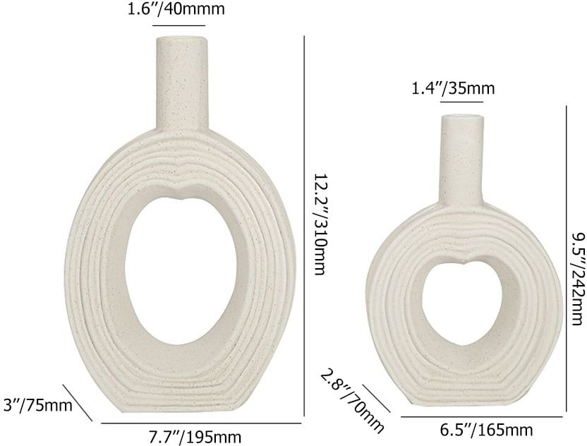 HMR - 2-Pieces Nordic Beige Ceramic Flower Vases Set Home Vase Decor Art Living Room Bedroom