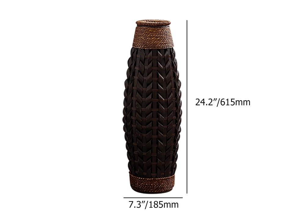 HMR Rustic Tall Woven Bamboo Rattan Standing Floor Vase Decor Art Living Room - Walnut, 7.3"W x 7.3"D x 24.2"H
