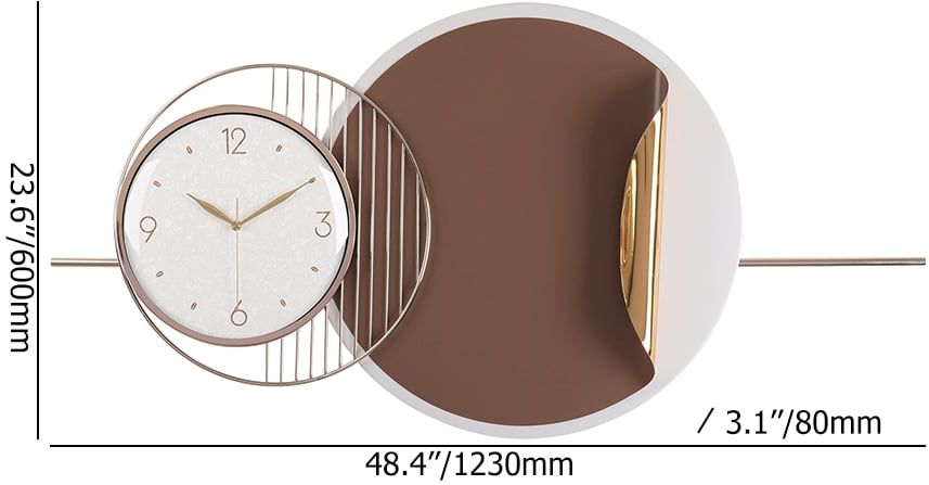 HMR - Modern Metal Large Wall Clock Round Oversized Decorative Wall Clocks in Brown