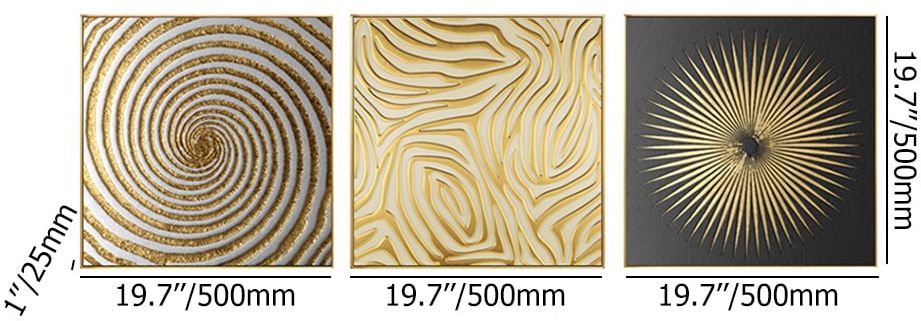 HMR - 3-Pieces Glam Square Wall Decor Set Canvas Abstract Art with Frame in Gold & Black