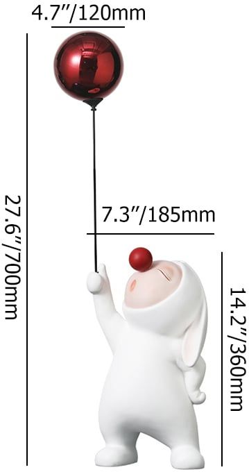 HMR - Modern Resin Rabbit Balloon Decorative Object White & Red Home Desk Figurine Decor Art