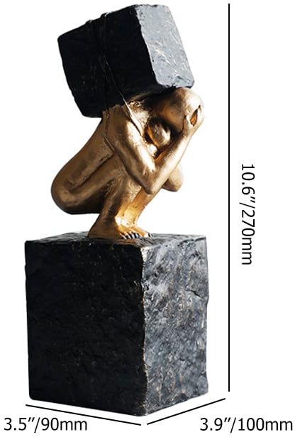 HMR - Black & Gold Resin Thinker with Heavy Stone Sculpture Figure Person Statue Ornament Art