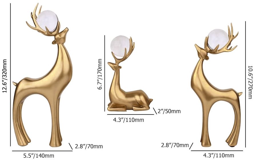 HMR - 3 Pieces Gold Resin Reindeer Sculpture Chrismas Deer Decor Art Ornament Living Room