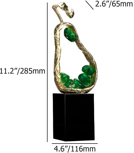 HMR - 11" Green Metal & Resin Abstract Geometric Pear Fruit Sculpture Ornament Desk Decor Art