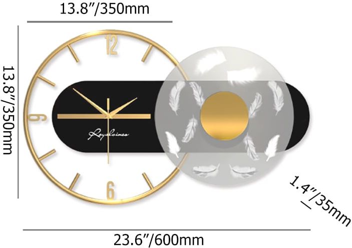 HMR - 23.6" Modern LED Black & Gold Geometric Metal Silent Wall Clock