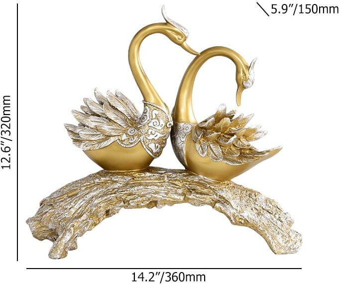 HMR 14.2" Simulation Couple Swan Sculpture Art Ornament Table Statue Decor - Gold
