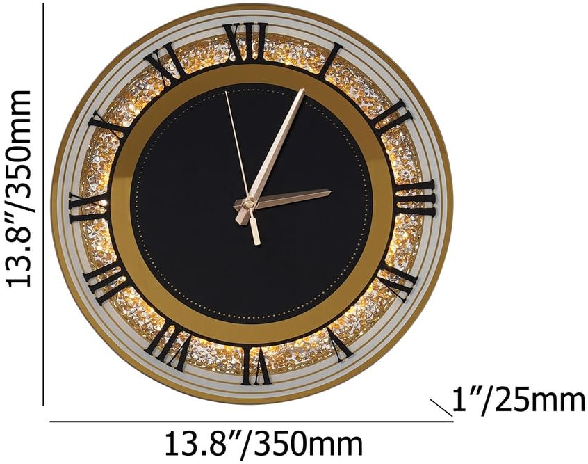 HMR - 13.8" Golden LED Diamond Roman Numerals Silent Round Wall Clock