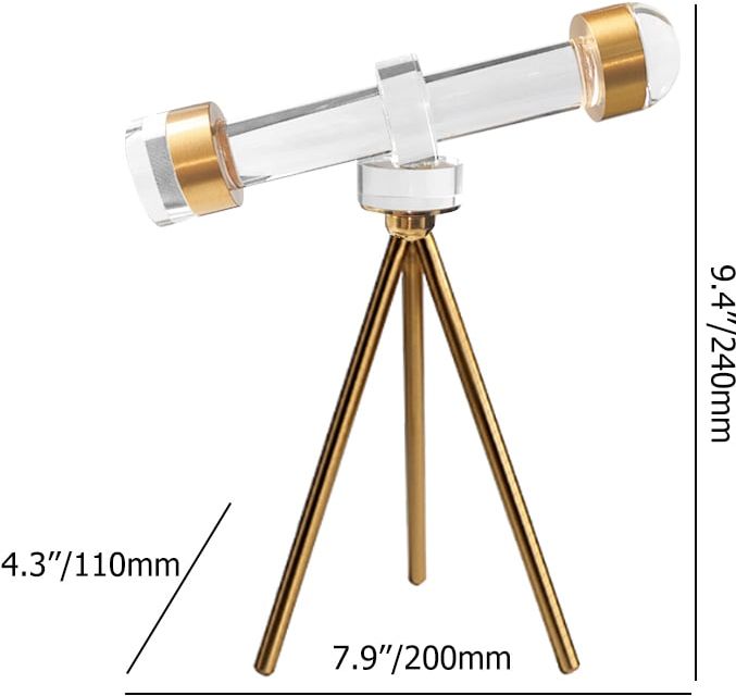 HMR - Modern Crystal Telescope Sculpture Ornament Art Decor with Gold Metal Tripod Stand