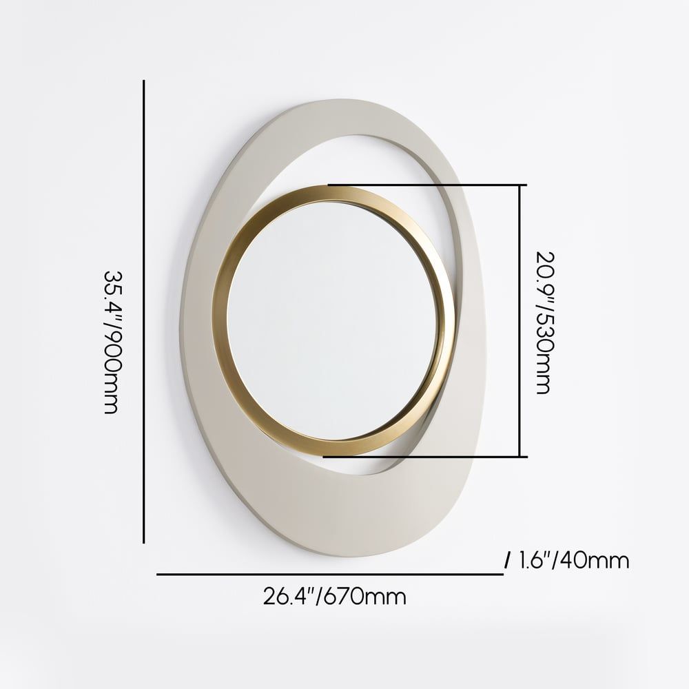 HMR Modern White & Gold Abstract Geometry Wall Mirror Decor Living Room Bedroom - White & Gold, 26" x 35"