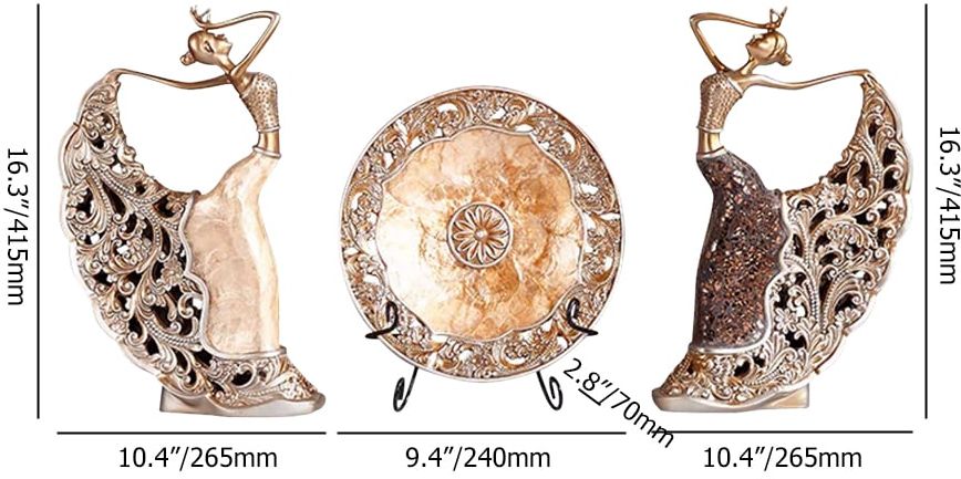 HMR - 3PCS Vintage Gold Figure Statue Sculpture Set Romantic Shell Dancer Desktop Decor