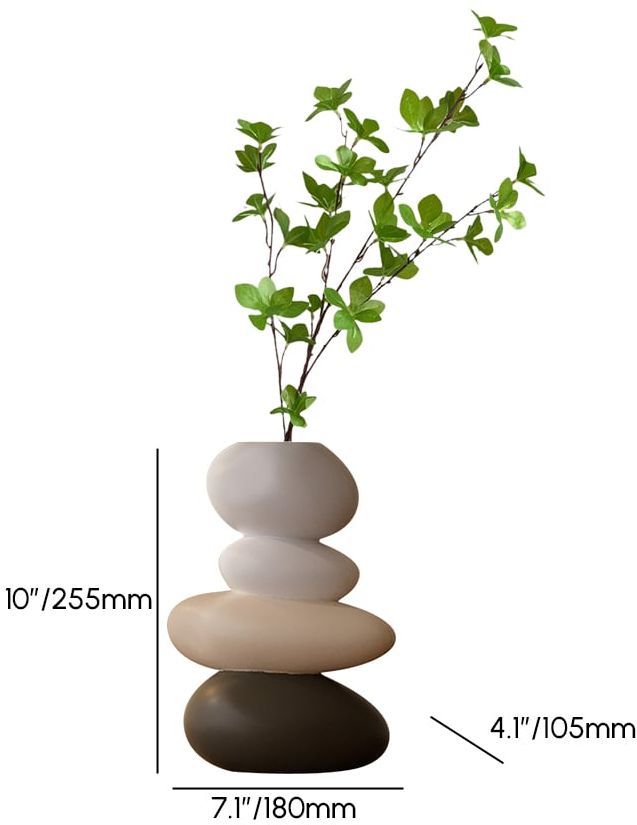 HMR - Resin Stacked Stone Vase with Faux Indoor Plant Decor Art