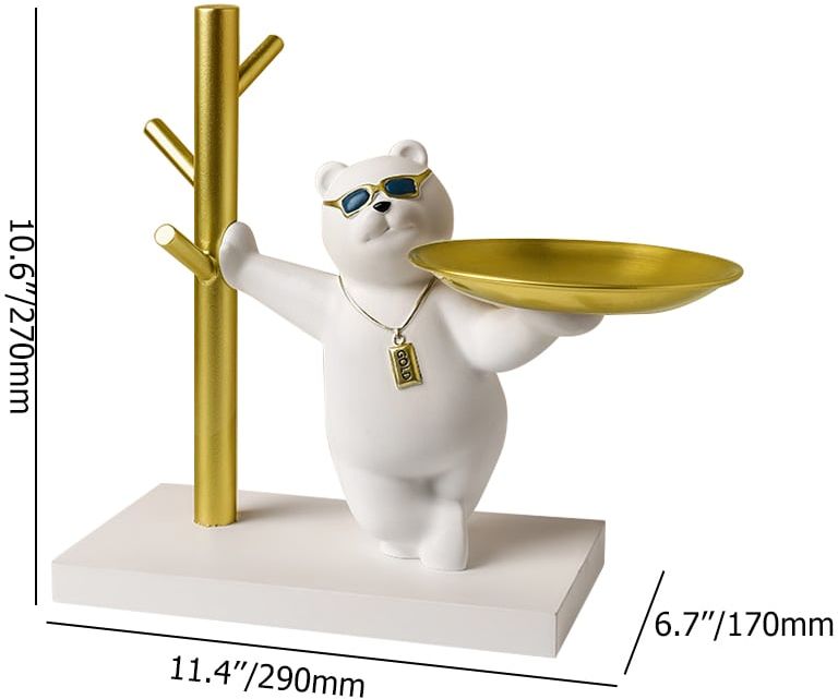 HMR - Modern White & Gold Resin Bear Decorative Storage Tray Holder Home Desk Animal Ornament