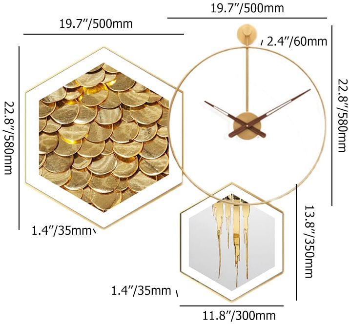 HMR - 3-Piece Modern Geometric Wall Clock Decor Set Canvas Painting Wall Art with Aluminum Frame