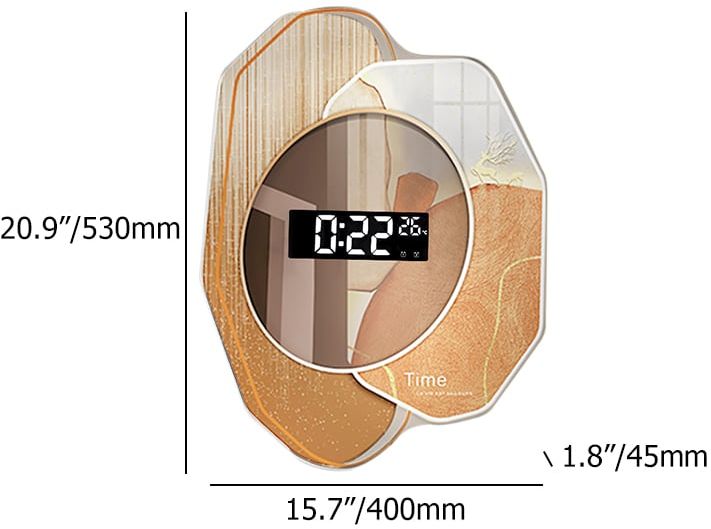 HMR - 20.9" LED Digital Display Abstract Acrylic Wall Clock Modern Decor Art in Orange