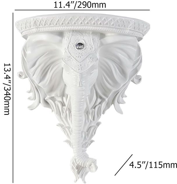HMR 3D Traditional Resin Elephant Wall Mounted Shelves Floating Art Wall Shelf - White